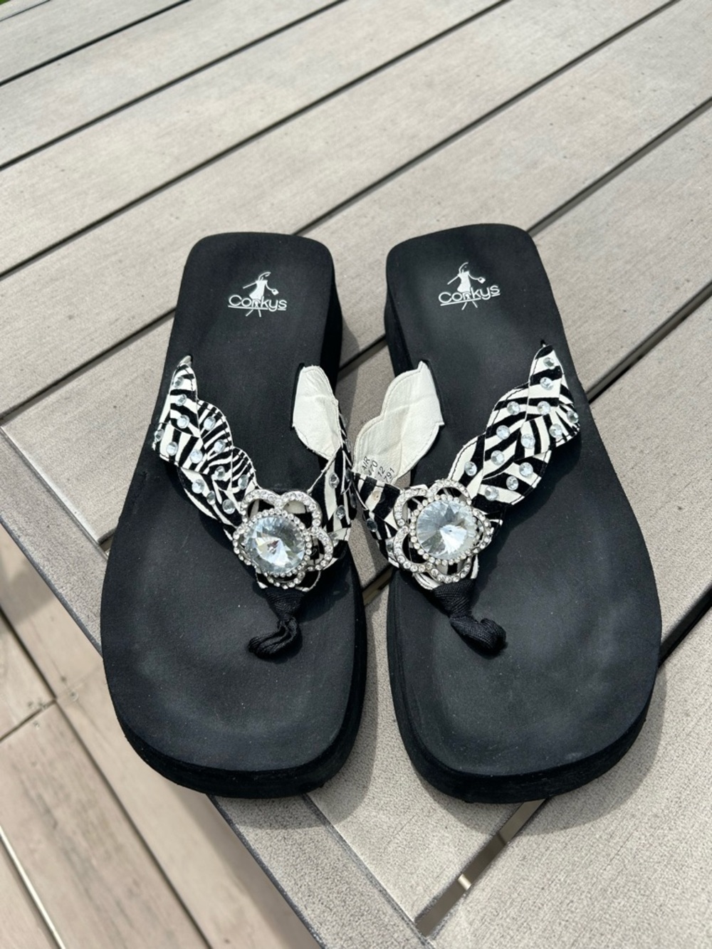 Corkys Black Jeweled Flip Flop Sandals, Preloved, Women’s size 12